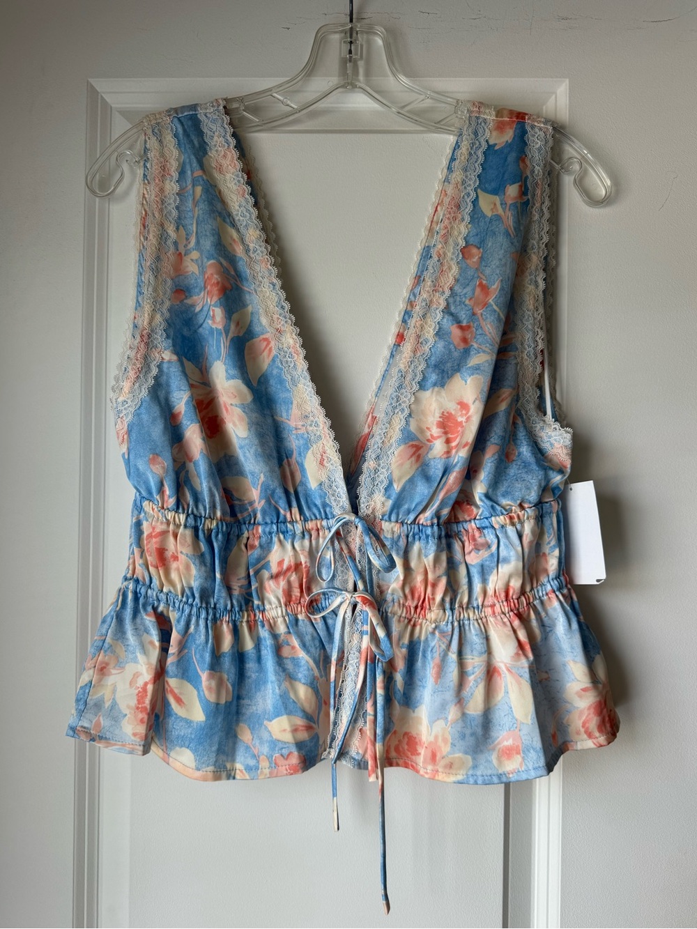 WAYF Beatrix Floral Tie Front Satin Top